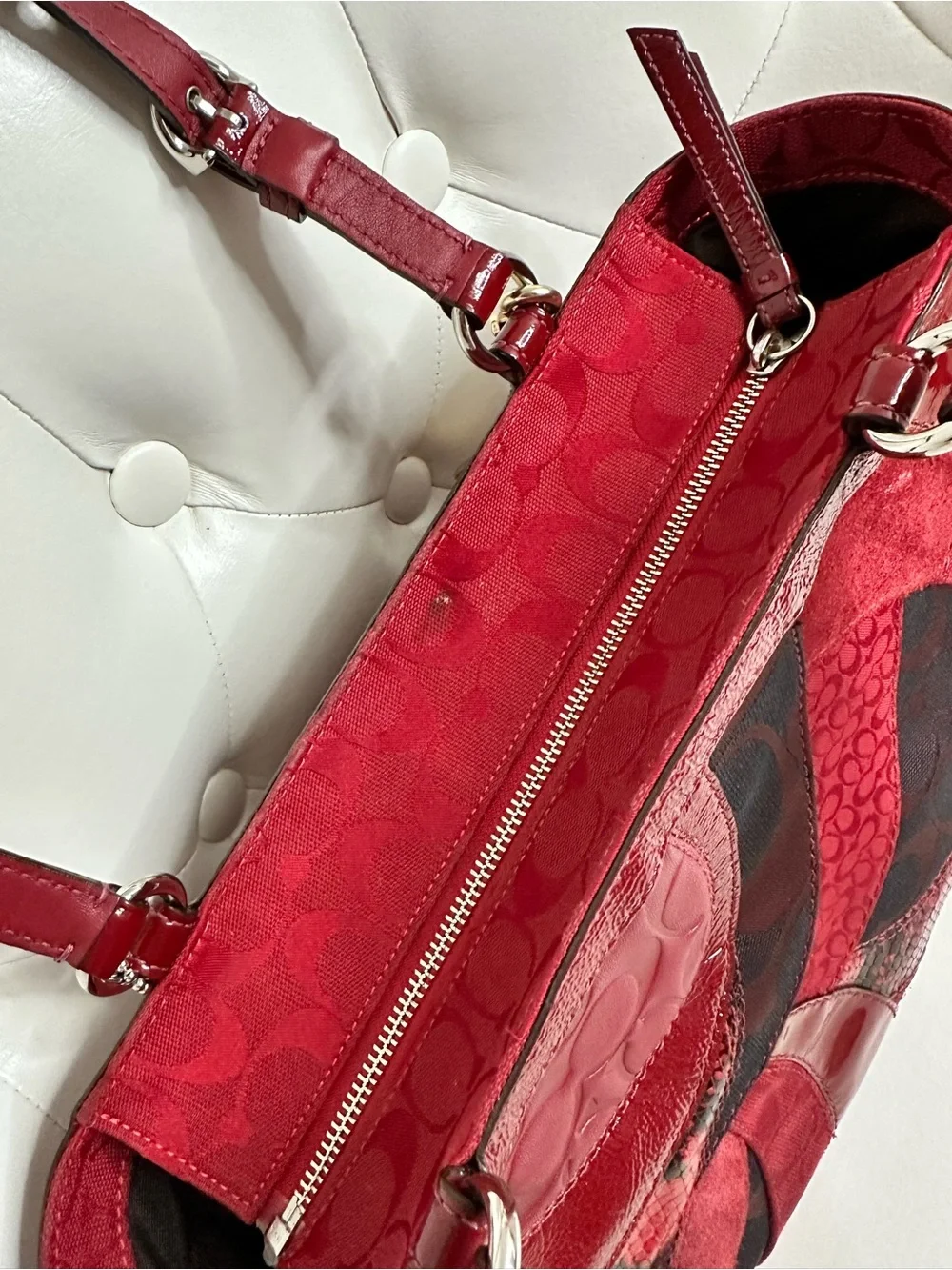 Coach Red Patchwork Tote Bag - Picture 5 of 9